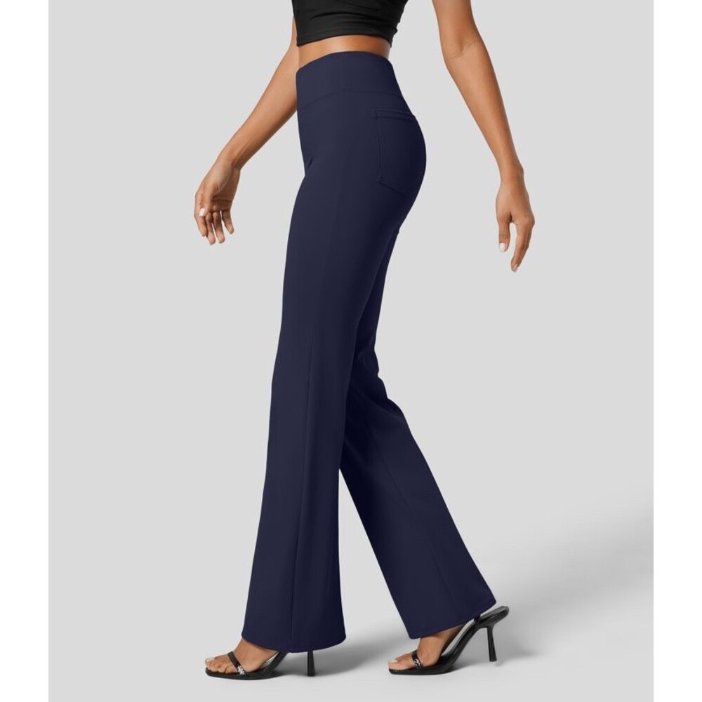 Halara Dress Pants Womens XS Navy High Waisted Bootcut Pull-On Back Pockets